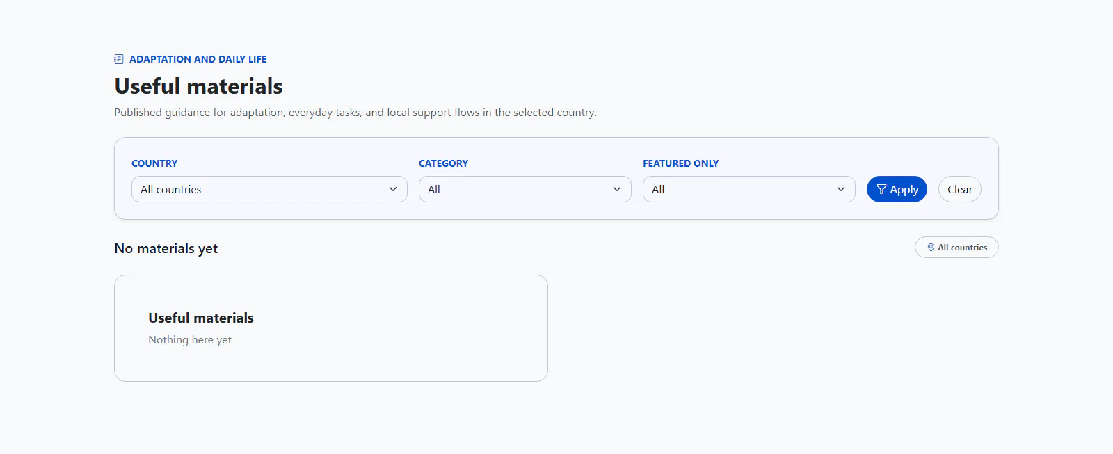 The English MyRazom useful materials section says that no materials are available yet